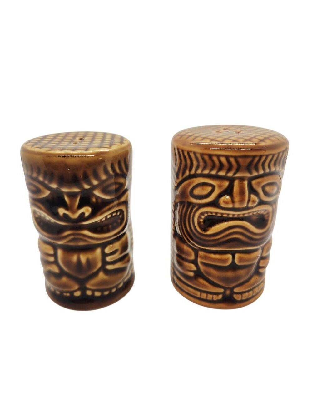 KC Hawaii Tiki Salt & Pepper Shakers Ceramic 4in Polynesian Decor 2000 Pair Set